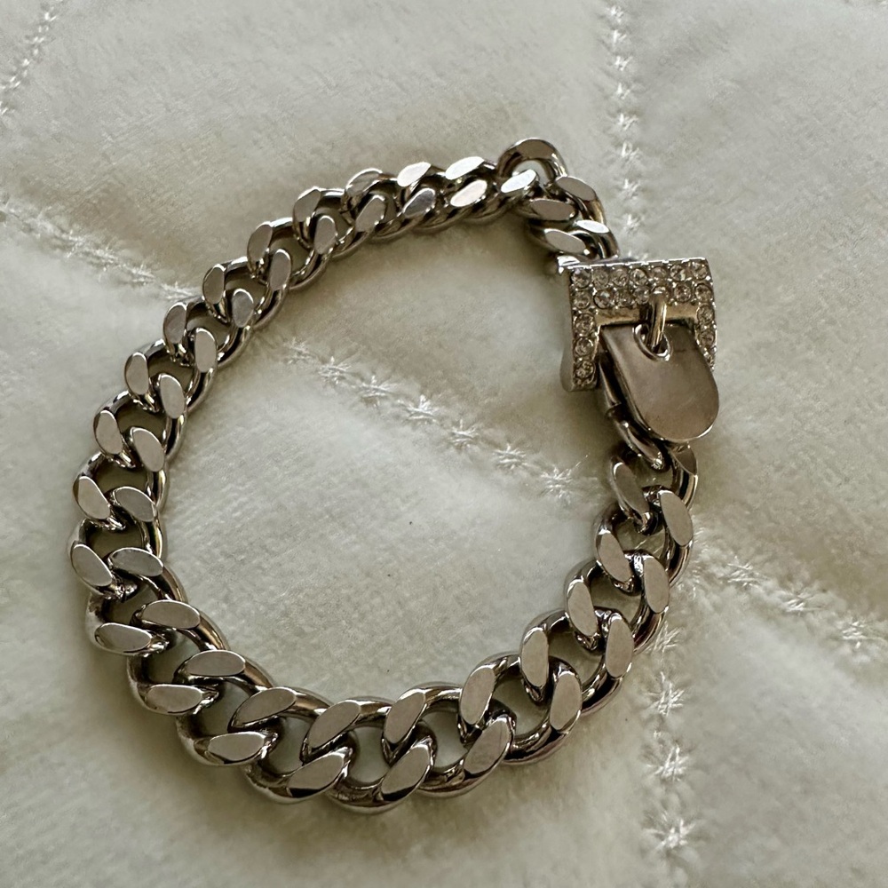 Silver Chain Bracelet with Rhinestone Clasp